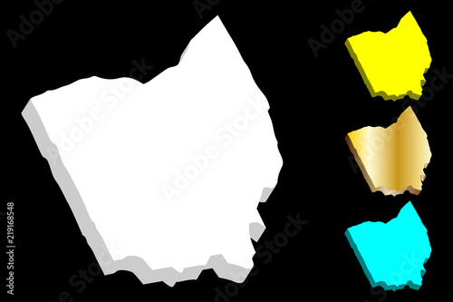 3D map of Ohio (United States of America) - white, yellow, blue and gold - vector illustration