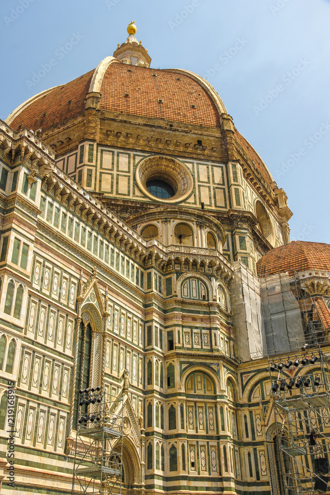 View on the Cathedral of Santa Maria in Florence, Italy on a sunny day.