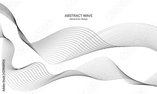 Abstract wave element for design. Digital frequency track equalizer. Stylized line art background. Vector illustration. Wave with lines created using blend tool. Curved wavy line, smooth stripe. © Sergey