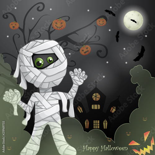 Halloween card with spooky mummy 