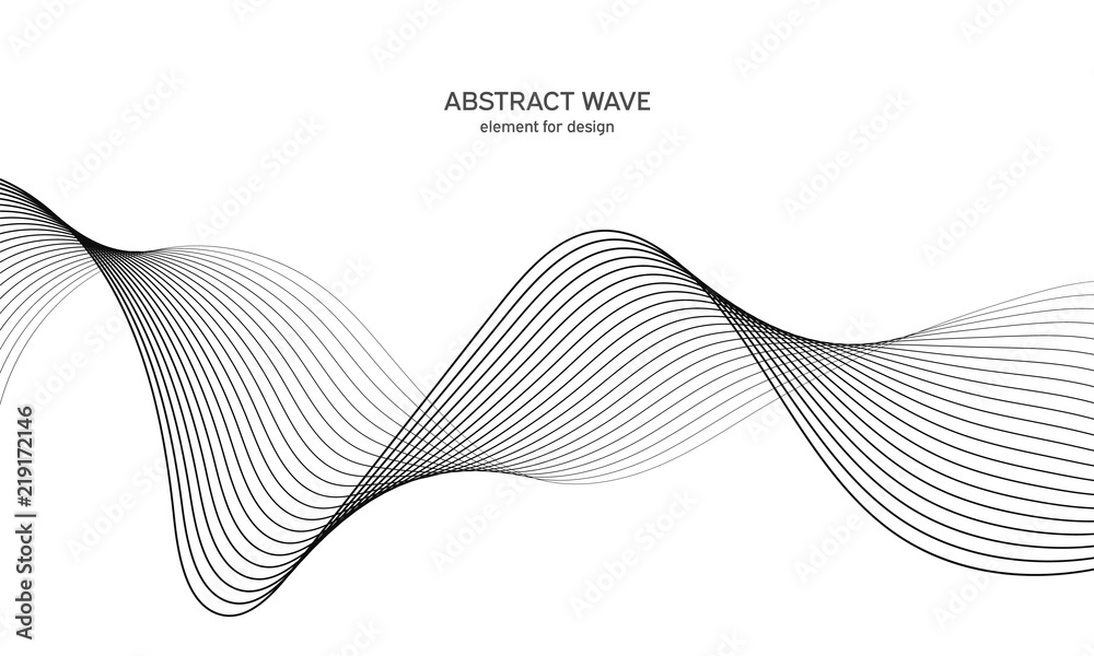 Abstract wave element for design. Digital frequency track equalizer. Stylized line art background. Vector illustration. Wave with lines created using blend tool. Curved wavy line, smooth stripe.