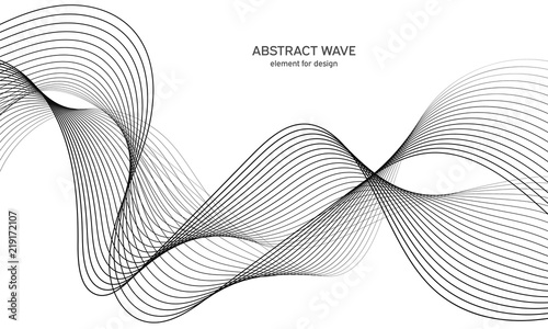 Abstract wave element for design. Digital frequency track equalizer. Stylized line art background. Vector illustration. Wave with lines created using blend tool. Curved wavy line, smooth stripe.