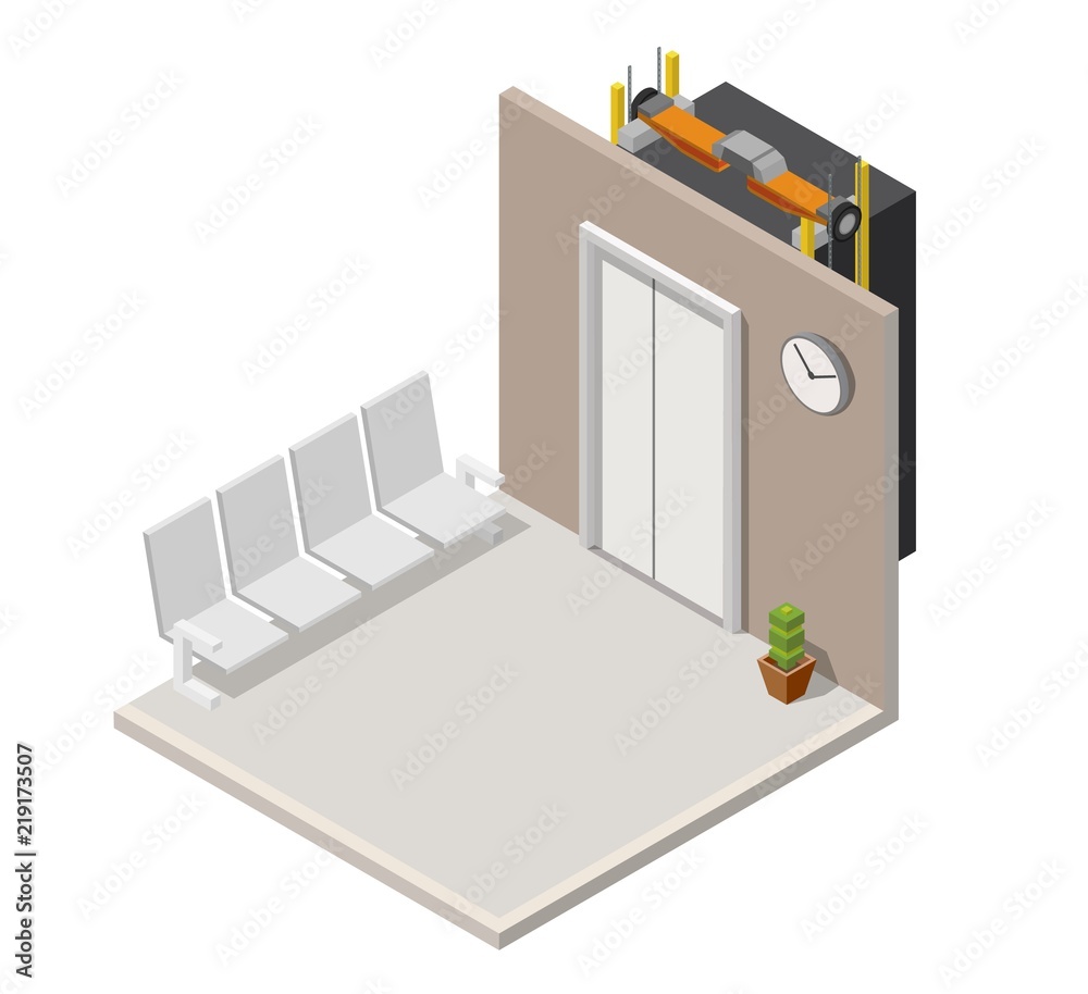 Low poly isometric elevator hall Low poly isometric elevator hall