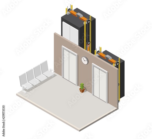 Low poly isometric elevator hall