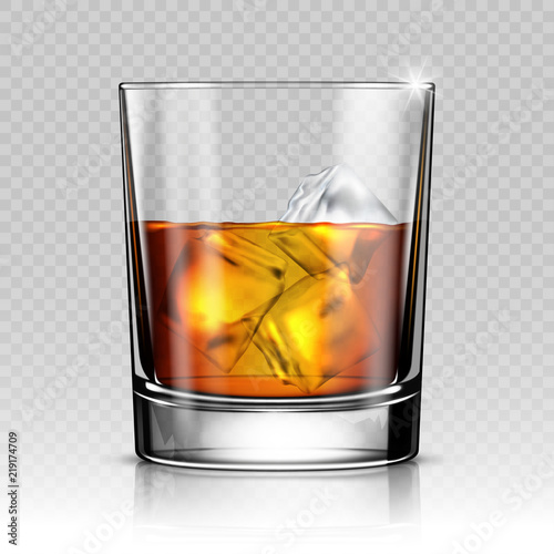 Vászonkép Glass of whiskey with ice isolated on transparent background