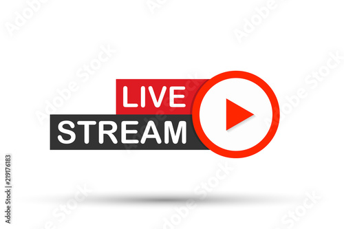 Live stream flat logo - red vector design element with play button Fototapeta