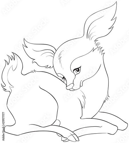 Fototapeta Ślicznej dziecko jeleniej kreskówki wektorowa ilustracja odizolowywająca na białym tle. Strona kolorowania