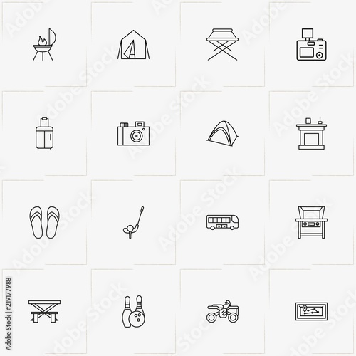 Holiday line icon set with map, golf  and barbecue stand