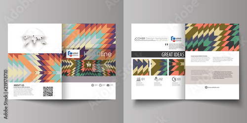 Business templates for bi fold brochure  flyer  booklet  report. Cover design template  abstract vector layout in A4 size. Tribal pattern  geometrical ornament in ethno syle  ethnic hipster background