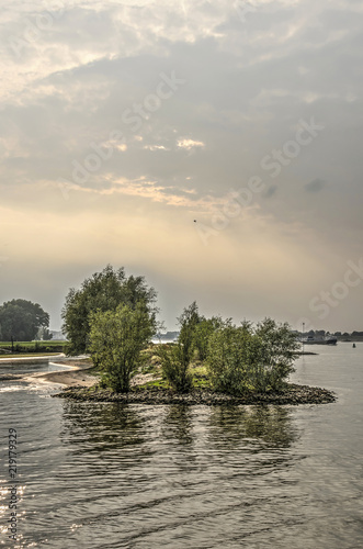 Summer evening on the banks of the river Waal near Brakel, the Netherlands