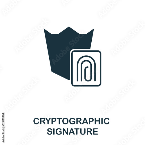 Cryptographic Signature icon. Monochrome style design from crypto currency icon collection. UI. Pixel perfect simple pictogram cryptographic signature icon. Web design, apps, software, print usage.