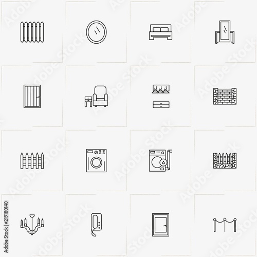 Home line icon set with hallway , furniture chair and door
