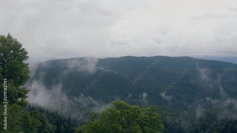 Green mountain landscape and foggy sky. Cloudy sky in mountain Green mountain landscape and foggy sky. Cloudy sky in mountain