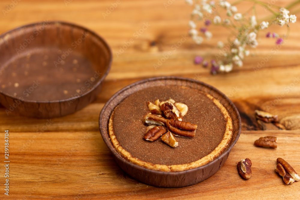 Chocolate Breakfast Tart with Walnuts in Paris, France Chocolate Breakfast Tart with Walnuts in Paris, France