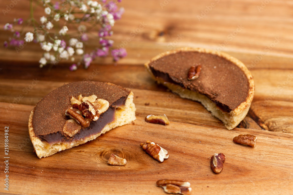 Chocolate Breakfast Tart with Walnuts in Paris, France Chocolate Breakfast Tart with Walnuts in Paris, France