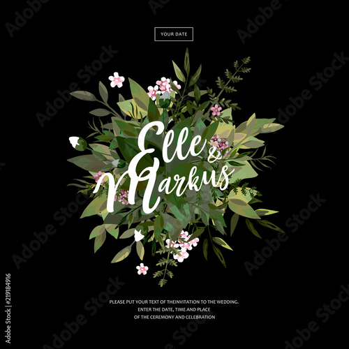 watercolor vector card with flowers and leaves. Wedding ornament concept. Floral magazine, poster, invite. Vector layout decorative greeting card or invitation design background