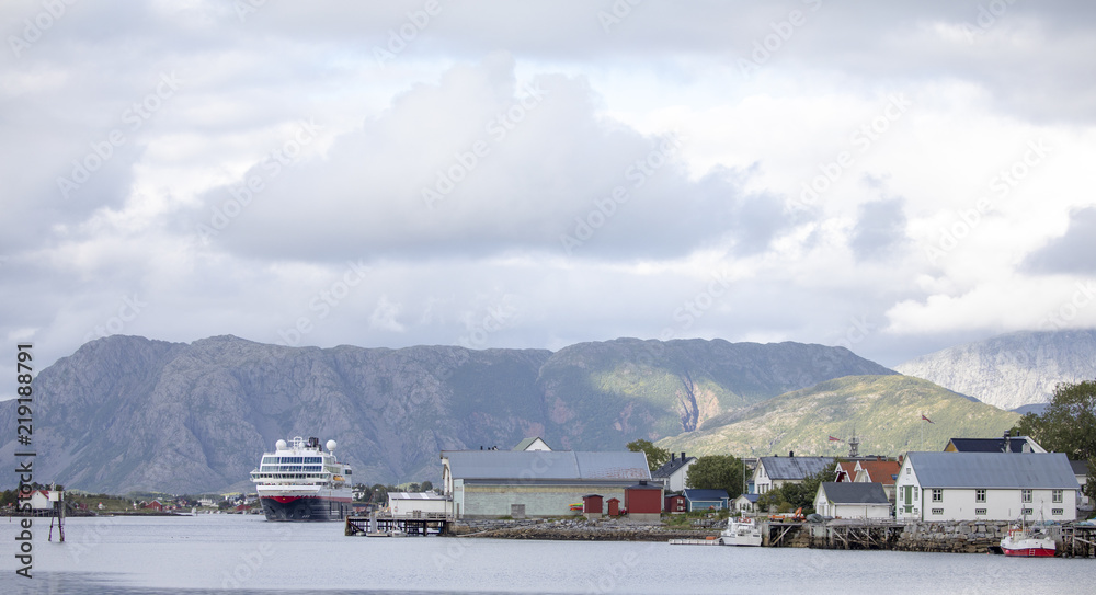 Costal liner departure from Bronnoysund in Northern Norway