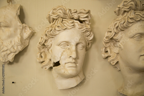 Classical Greek sculptures, traditional learning samples in a sculpture studio