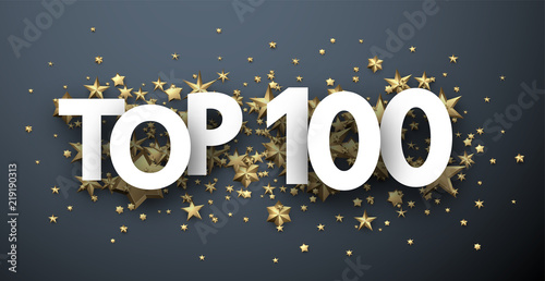 Top 100 sign with gold stars. Rating header.