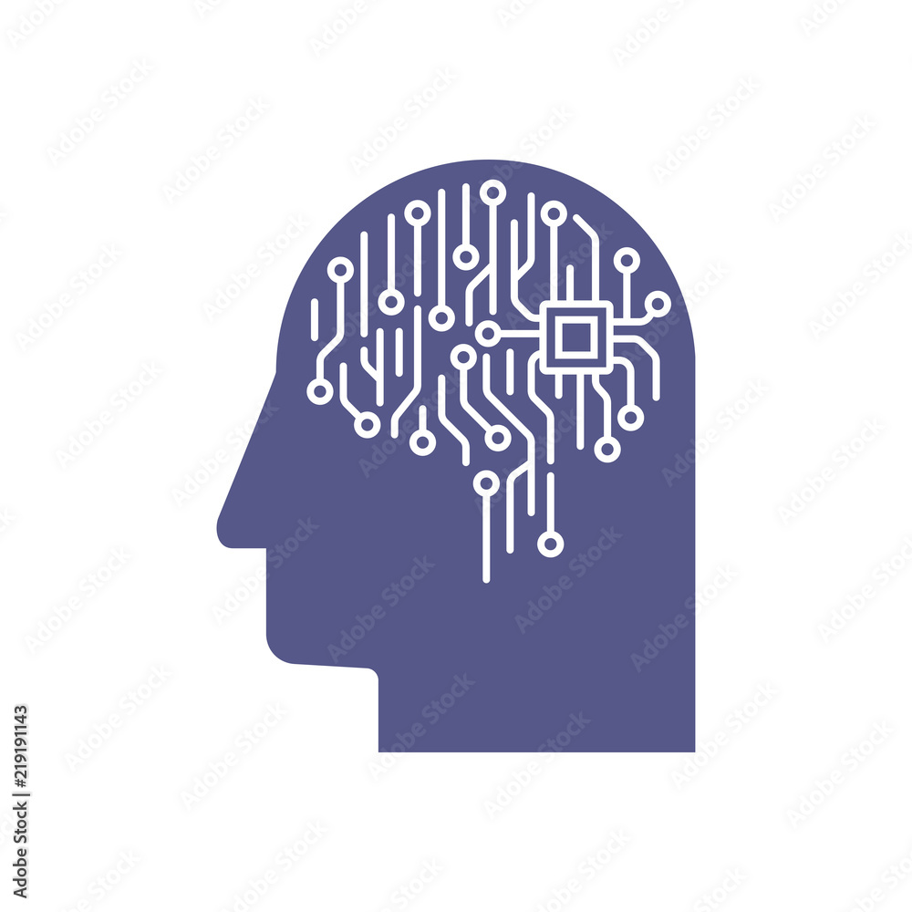 Abstract illustration of an electronic circuit board brain in profile, ai artificial intelligence concept Abstract illustration of an electronic circuit board brain in profile, ai artificial intelligence concept