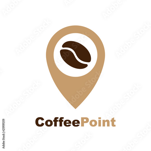 Minimalistic vector logo for coffee shop. Logotype with coffee bean and navigation mark