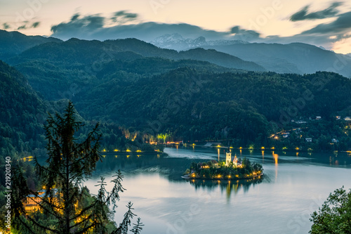 Church in small island in the middle of the Bled lake in Slovenia