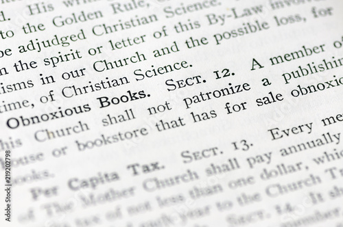 Section stating that "obnoxious books" are banned, from the rules in the Christian Science handbook