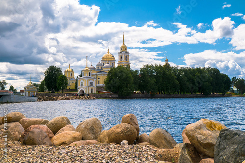 Monastery of St.Reverend Nilus on the Stolobny island (Nilova pustyn), Tver region. Russia. View from the Peninsula Svetlitsa. photo