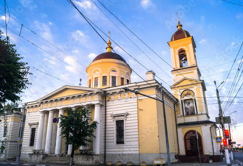 Early morning in the city. The Ascension Cathedral in Tver city, Russia. Architectural heritage site of the 18th century. The main spiritual centre ot Tver region and the archbishop's residence.