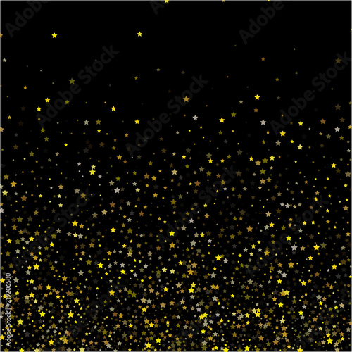 Gold Stars Confetti Cool Christmas Festive Vector Background. Bright Sparkles New Year Birthday Party Frame. Magic Ads Sale Banner Falling Down Gold Stars Pattern. Nice Premium Glitter Holiday Garland