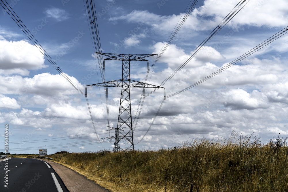 electricity, power, energy, sky, electric, tower, pylon, line, cable, high, voltage, blue