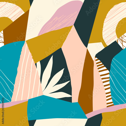 Collage contemporary floral seamless pattern.