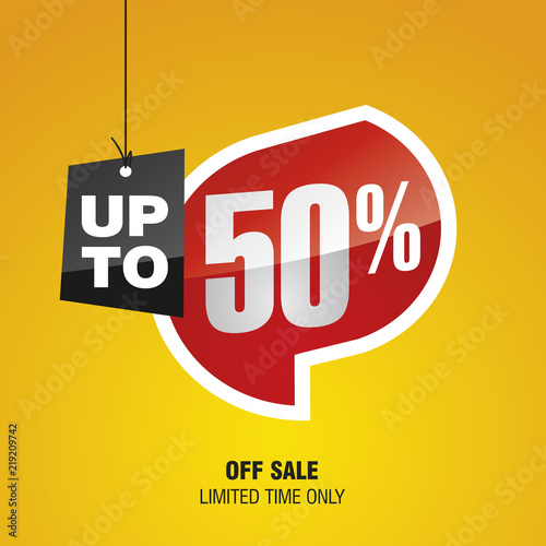 Sale up to 50 percent off isolated speech sticker icon