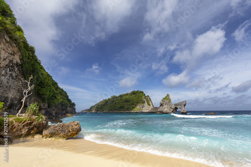A beautiful rock formation just off the shore of Atuh beach on Nusa Penida near Bali.