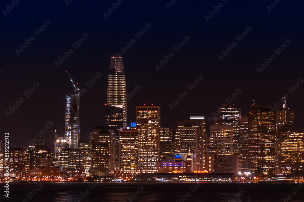 San Francisco, CA - view of the city and bay at night