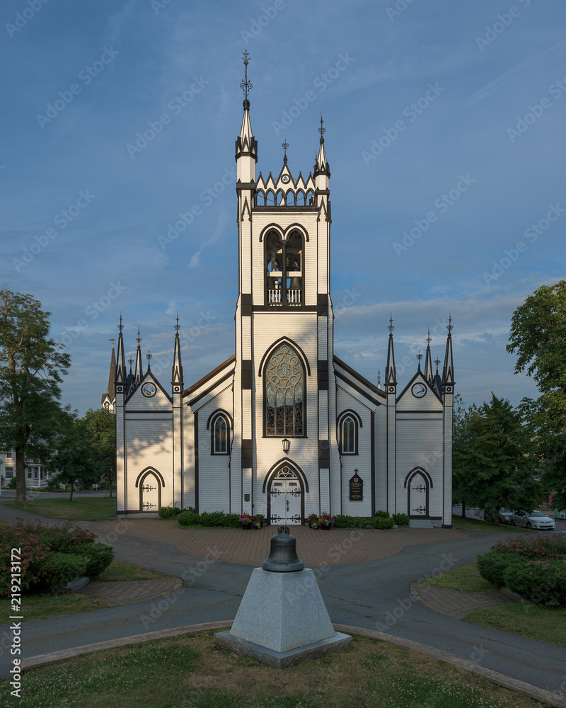 Exterior of the historic St. John's Anglican Church in Lunenburg, Nova Scotia