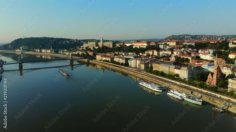Budapest Chain Bridge Danube aerial Budapest Chain Bridge Danube aerial