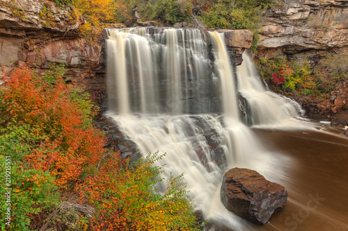 Long exposure autumn photo of Blackwater Falls from Blackwater Falls State Park near Davis, West Virginia (USA).
