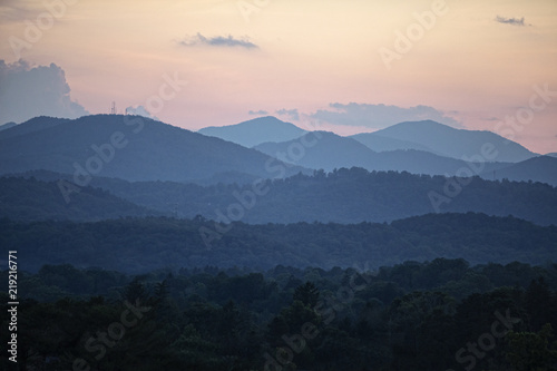 Mountains with pink sunset