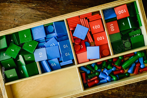 Wooden box with numbers to teach mathematics photo