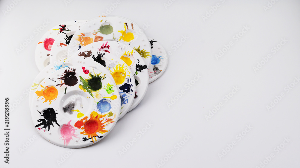 palette and watercolor paints with white background palette and watercolor paints with white background
