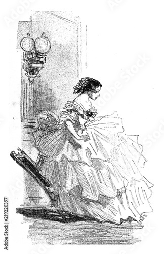 Obraz na plátně The Crinoline, vintage engraving.