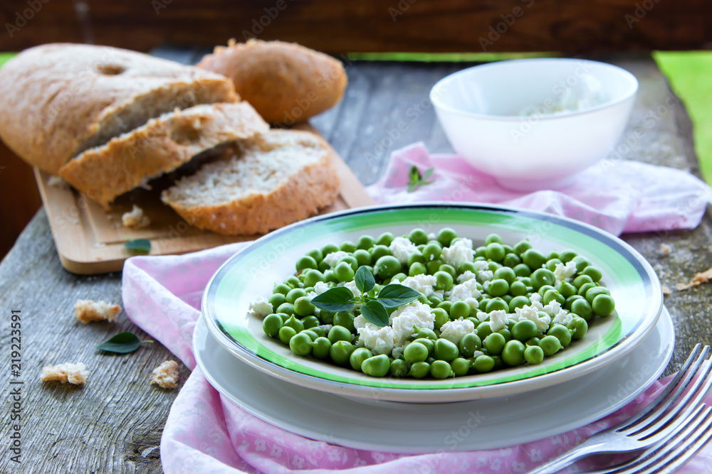 Fresh salad of green peas, goat cheese and herbs. Fresh salad of green peas, goat cheese and herbs.