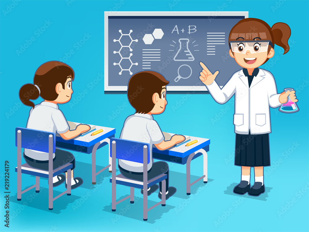 Science experiment class by teacher. Introducing correct research in lesson. Kids should use a laboratory with professional person. Science experiment class by teacher. Introducing correct research in lesson. Kids should use a laboratory with professional person.