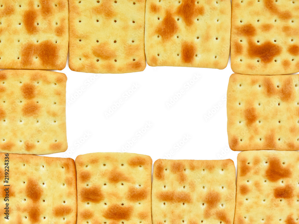 Roasted biscuits without sugar arranged in a frame isolated on a white background. mosk up to post a text about healthy eating and breakfast Roasted biscuits without sugar arranged in a frame isolated on a white background. mosk up to post a text about healthy eating and breakfast