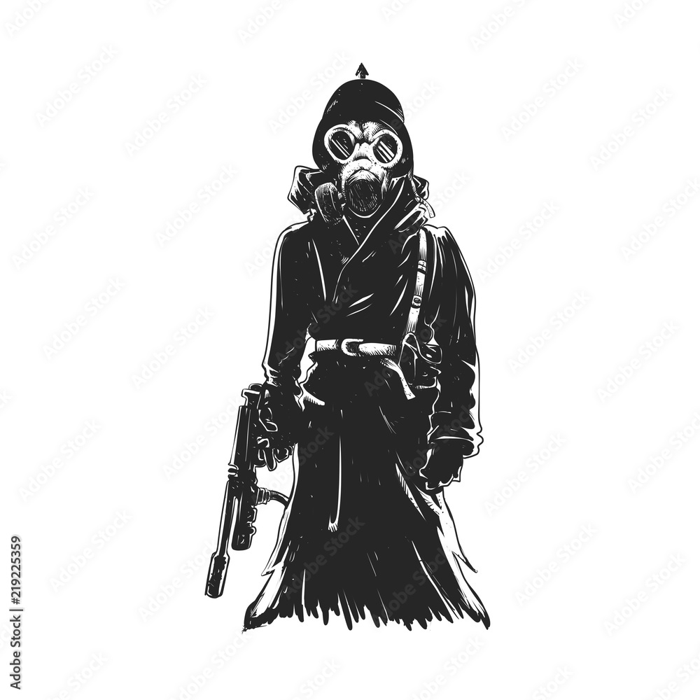 Ilustrace „Grim reaper with gas mask and weapon , military death ...