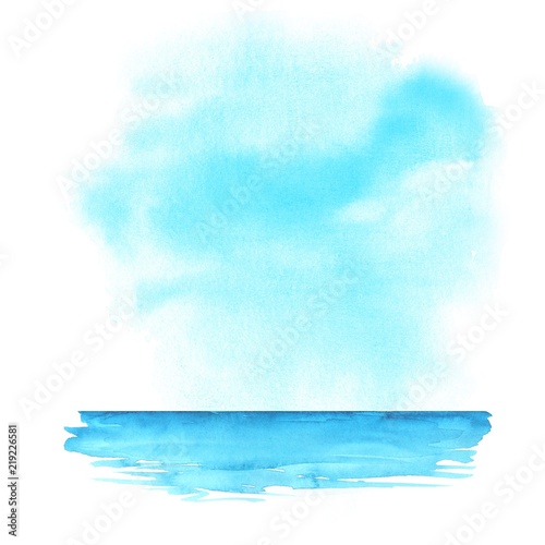 Summer beach. Sea, ocean and sky. Abstract watercolor background