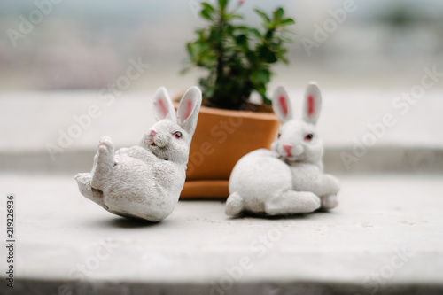 Rabbit statue with plant pot