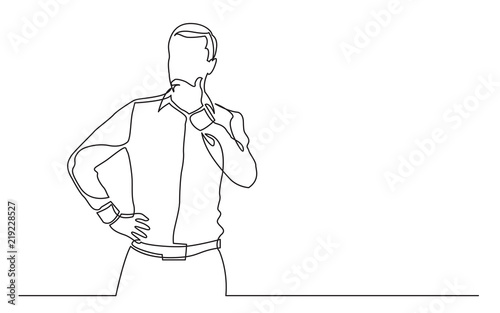 continuous line drawing of standing man concerning