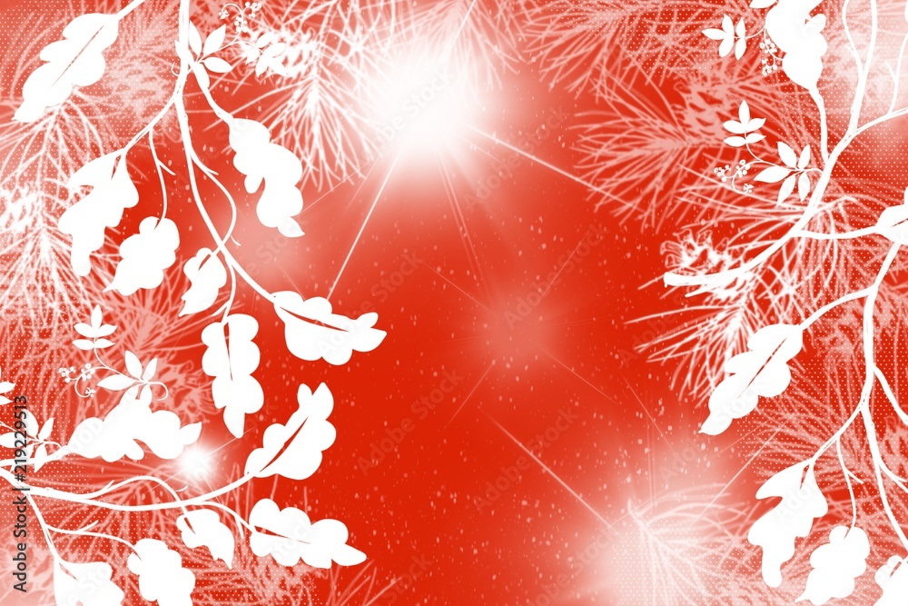 Holly and berries snowflake border in white on Red Background for holiday and Christmas with open center